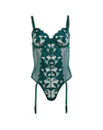 Lily Embroidery Cupped Bodysuit In Evergreen