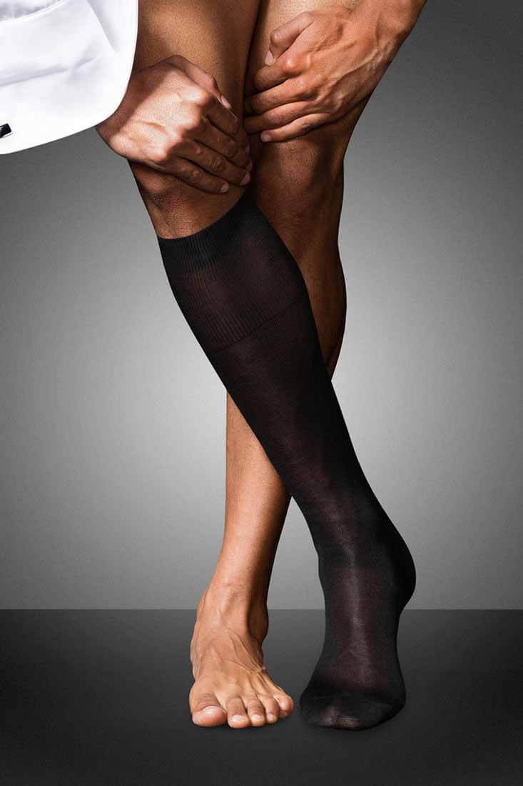 Falke No. 4 Pure Silk Gentlemen Knee-high Socks Color: Black Size: 39-40, 41-42, 43-44, 45-46 at Petticoat Lane  Greenwich, CT