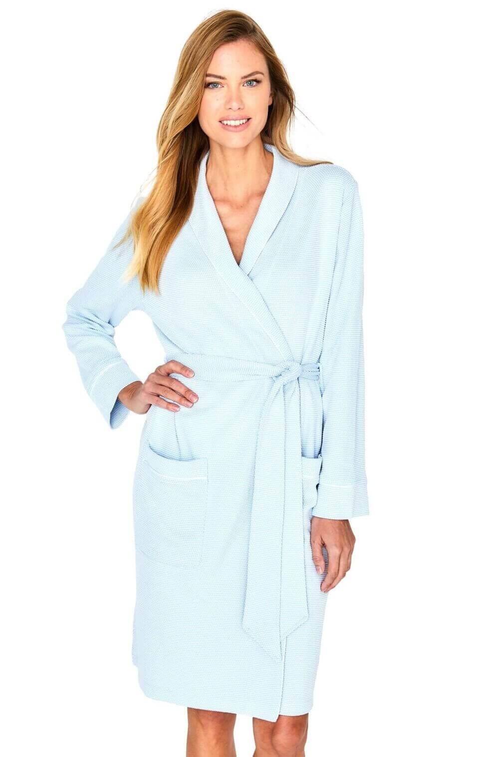 Marelle Grace Long Sleeve Short Robe Color: Light Blue Size: M at Petticoat Lane  Greenwich, CT