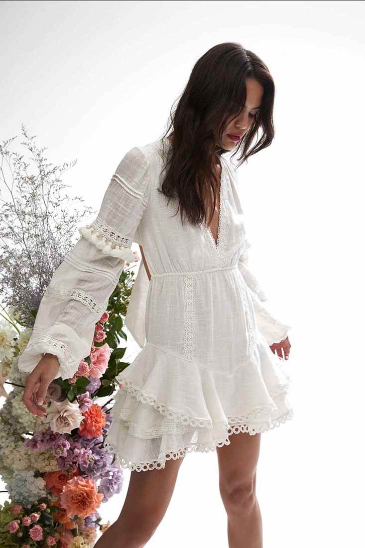 Hemant &amp; Nandita Ruby V-Neck Short Dress Color: Off White Size: XS, S, M at Petticoat Lane  Greenwich, CT