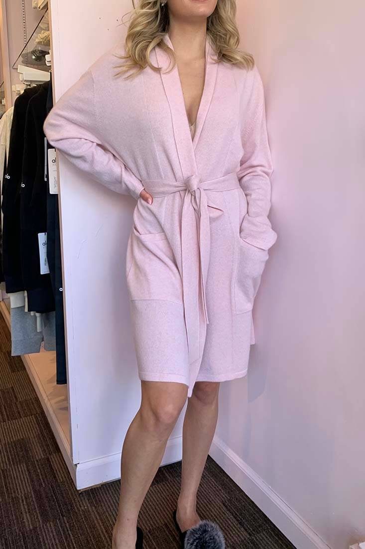 Arlotta Cashmere Short Wrap Robe Color: Mouline Pink Size: XS at Petticoat Lane  Greenwich, CT