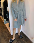 Arlotta Cashmere Short Wrap Robe Color: Black, Oatmeal, Mouline Pink, Dawn Blue, Flannel Size: XS, S, M at Petticoat Lane  Greenwich, CT