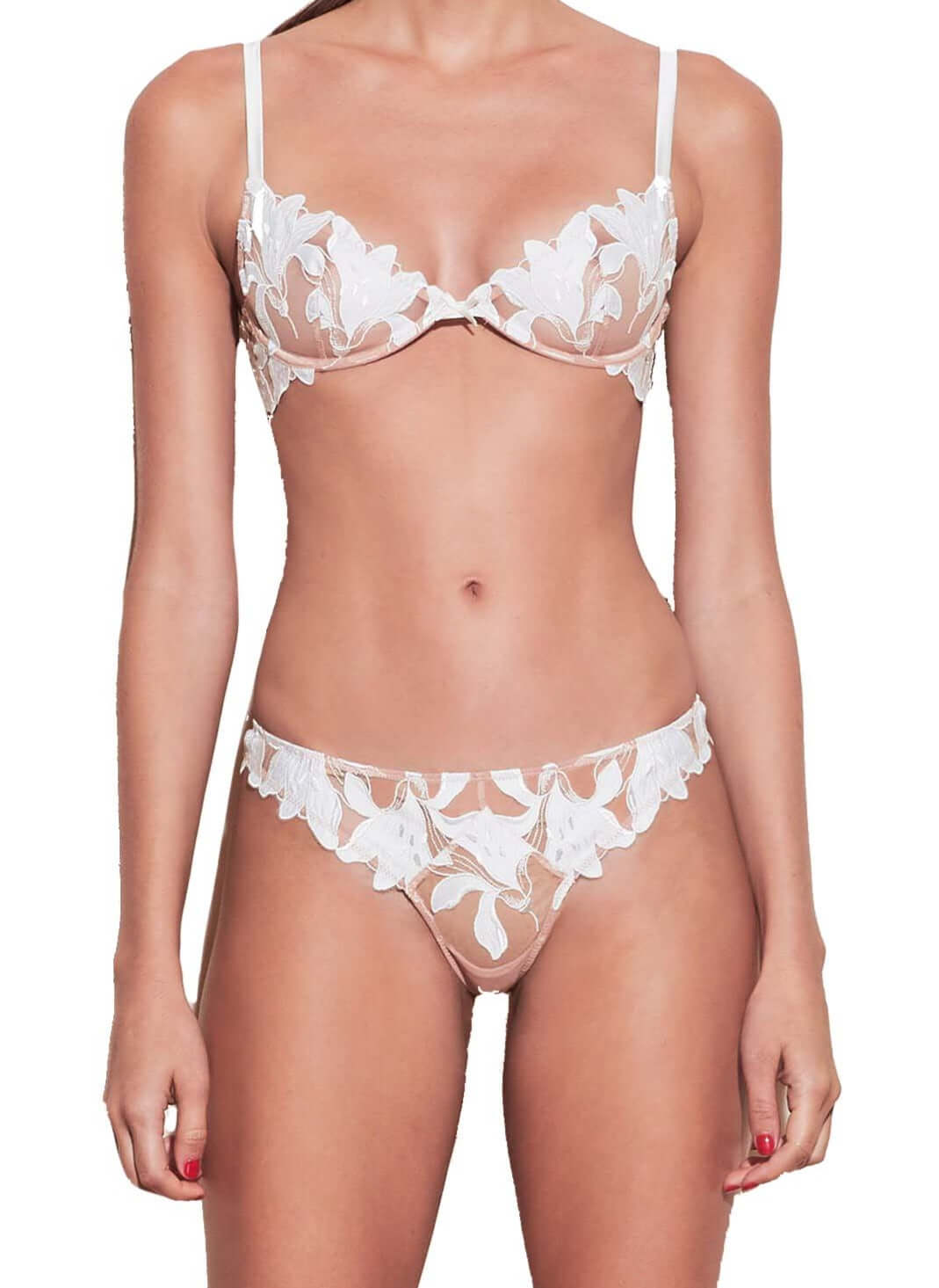 Fleur Du Mal Lily Embroidered Plunge Demi Bra in Ivory Size: 32B  at Petticoat Lane  Greenwich, CT