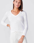Textured Fitted Long Sleeve V Neck T