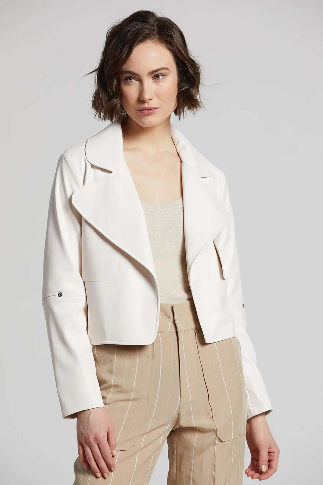 Ninon Short Leather Jacket in White
