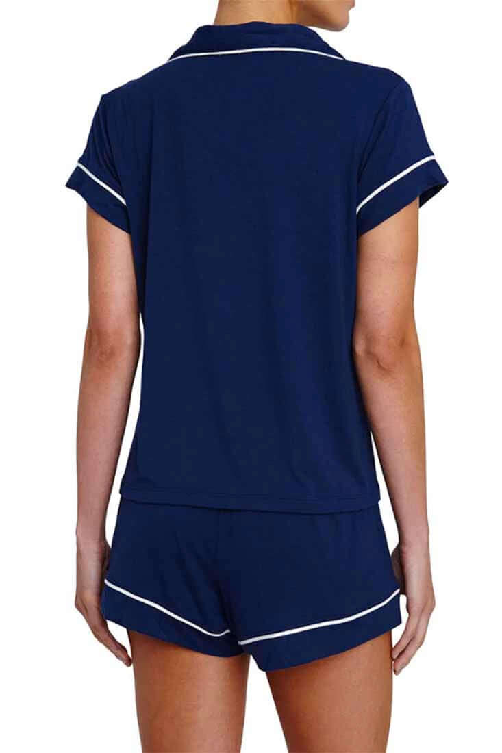 Eberjey Gisele Short PJ Set Color: Navy/Ivory, Indigo Blue/Ivory, Delphinium/Ivory, Ivory/Navy, Haute Red/Bone, Pearl Blush/Haute Red, Heather Grey/Pk, Charcoal heather/Sorbet pink, Light Orchid, Black/Sorbet Pink, Water Blue/White, Haute Red/Ivory, Bright Pink/Bellini, Willow Green/Bone, Light Lilac/Ivory, Tulip Off White/Light Lilac, Ocean Bay/Ivory Size: XS, S, M, L, XL at Petticoat Lane  Greenwich, CT