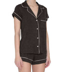 Eberjey Gisele Short PJ Set Color: Charcoal heather/Sorbet pink Size: XS at Petticoat Lane  Greenwich, CT