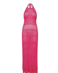 Fringe Halter Tie Back Dress in Shocking Pink
