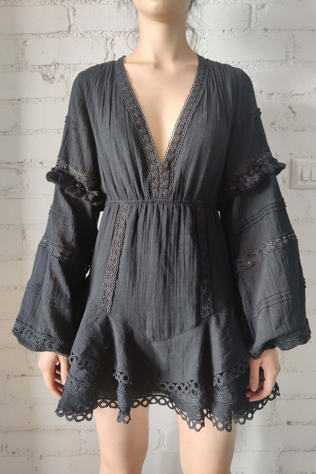 Ruby V-Neck Short Dress in Black