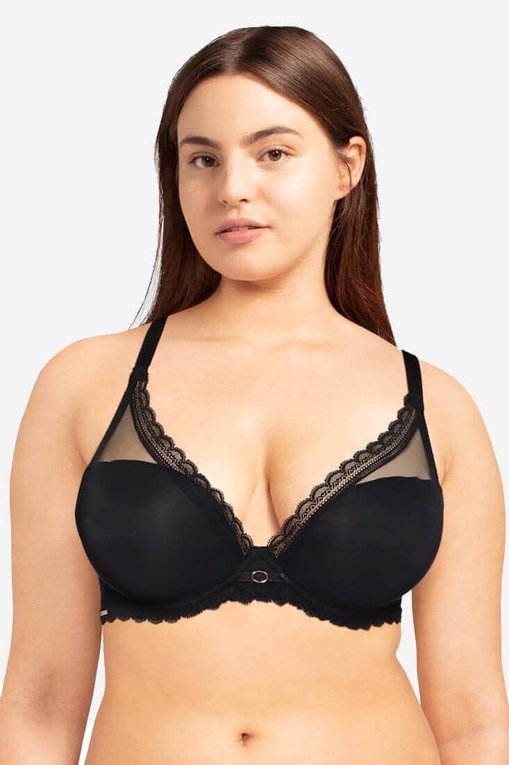 Chantelle Orangerie Tulle And Lace Underwired Plunge Bra In Burgundy
