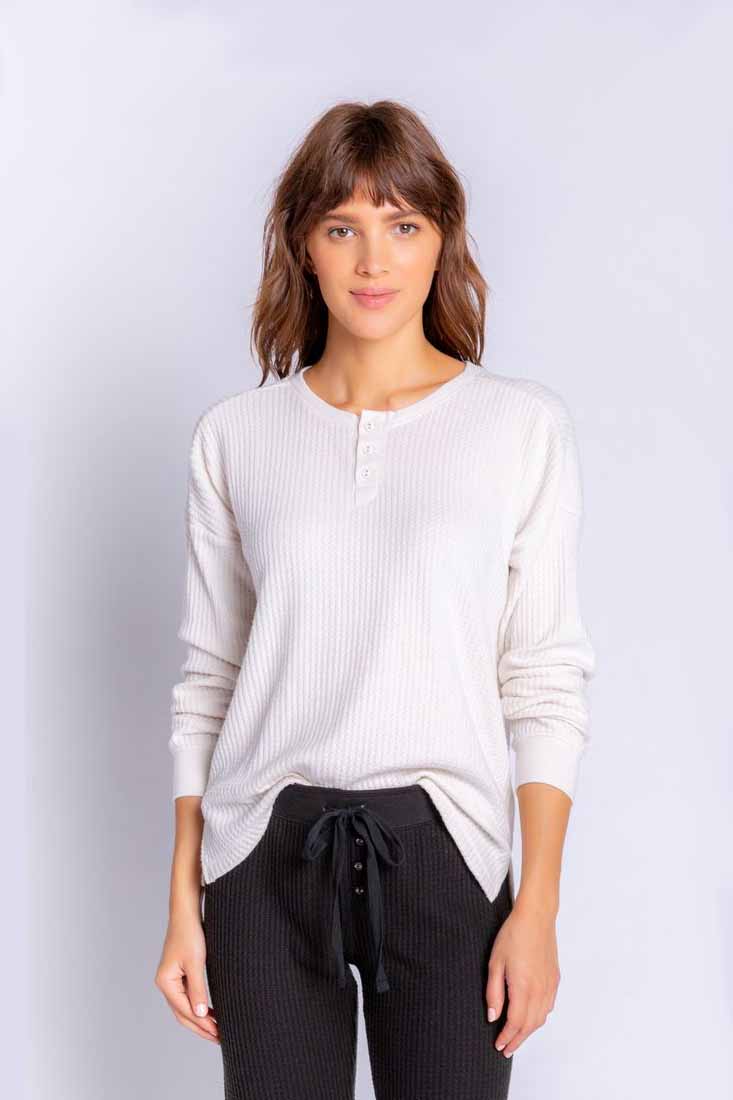 PJ Salvage Cozy Items Long Sleeve Top Color: Stone Size: XS at Petticoat Lane  Greenwich, CT