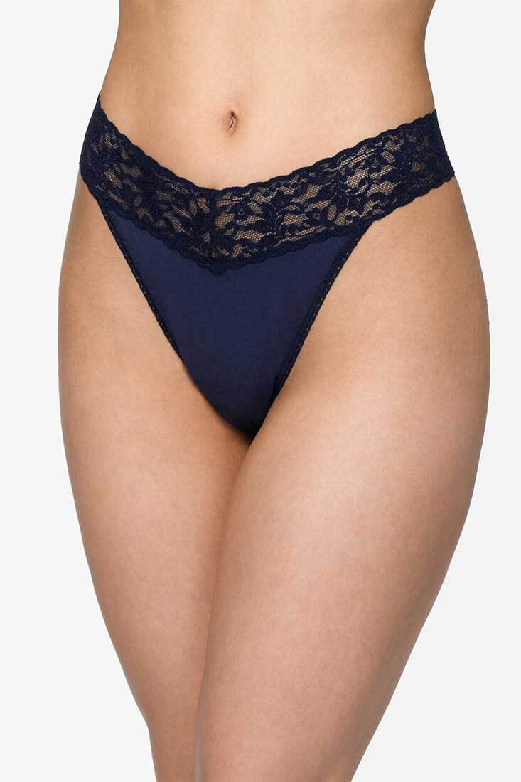 Hanky Panky Organic Cotton Original Rise Thong Color: Navy, Chai, Black, White, Cucumber Green, French Lavender  at Petticoat Lane  Greenwich, CT