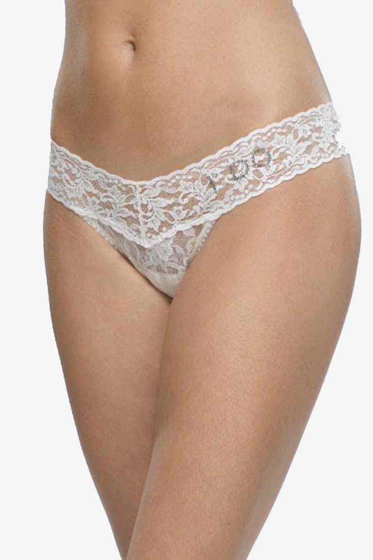 Hanky Panky &quot;I Do&quot; Low Rise Thong Color: Powder Blue, White  at Petticoat Lane  Greenwich, CT