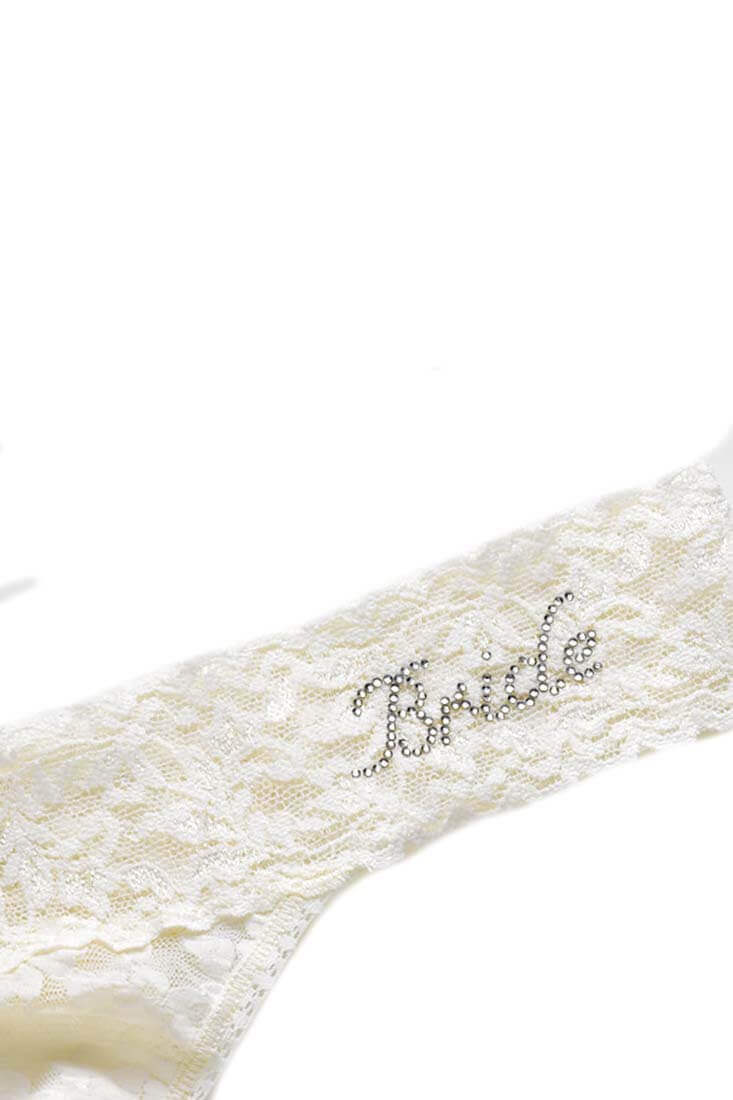 Hanky Panky &quot;Bride&quot; Low Rise Thong Color: Celeste with Clear Crystals, White, Ivory, Black  at Petticoat Lane  Greenwich, CT