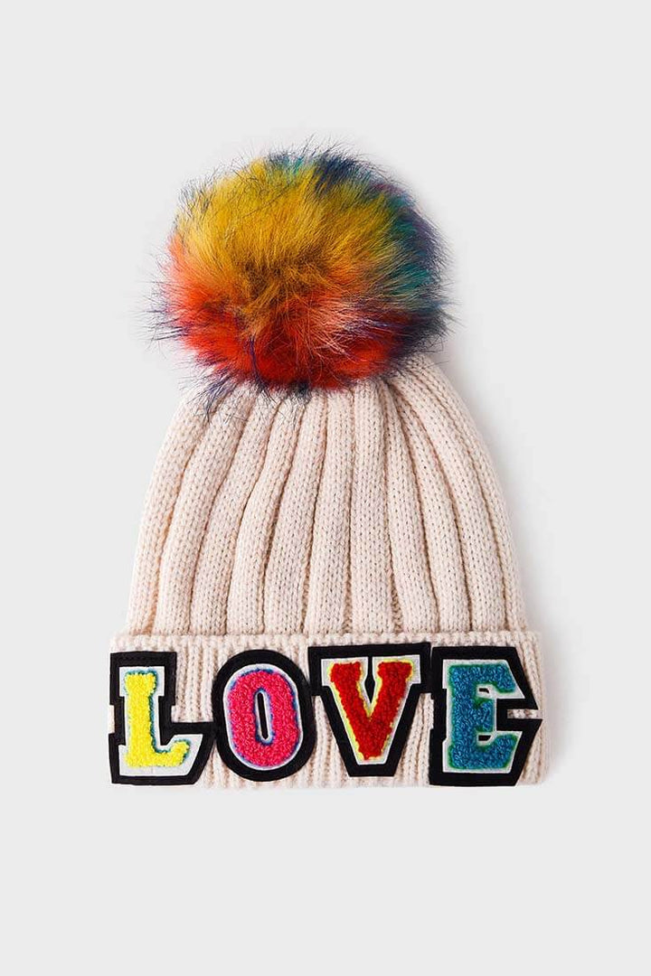 Jocelyn LOVE Hat with Faux Pom Color: Ivory  at Petticoat Lane  Greenwich, CT