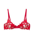 Velvet Lily Embroidery Bra in Red