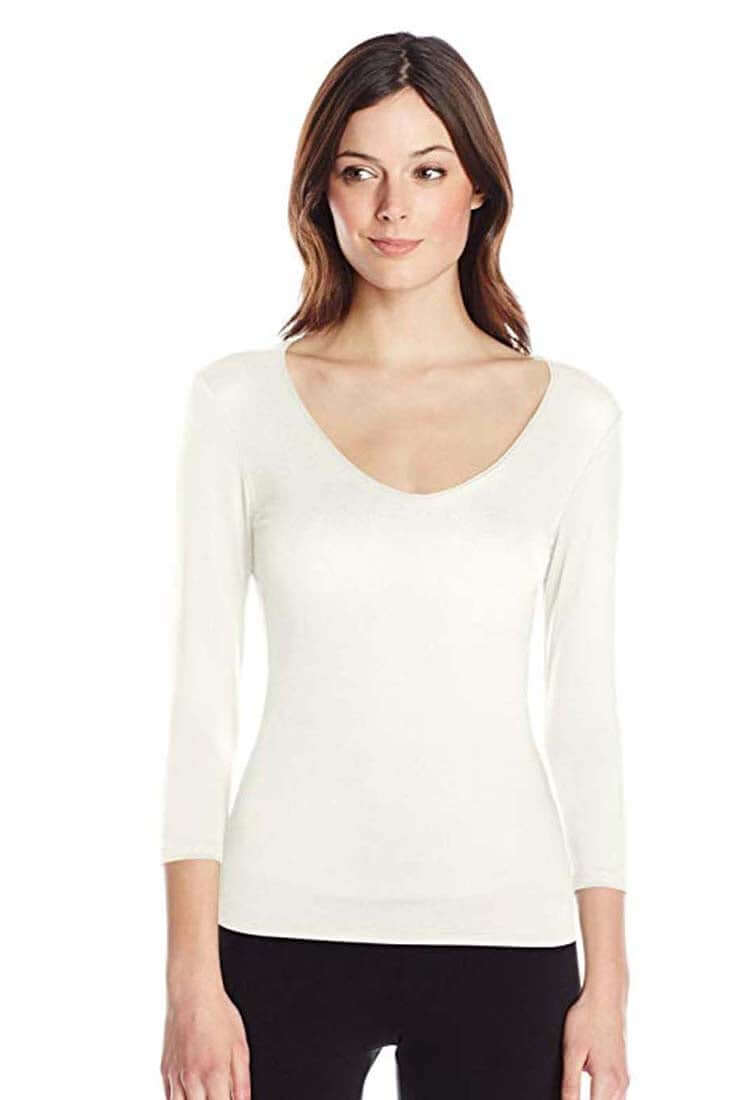Only Hearts 3/4 Sleeve V Neck 2-Ply Color: Creme Size: S at Petticoat Lane  Greenwich, CT