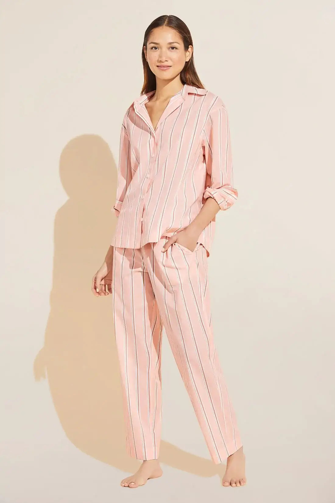 Lindex Exclusive Annelie cotton long sleeve stripe pajama top in pink -  PINK