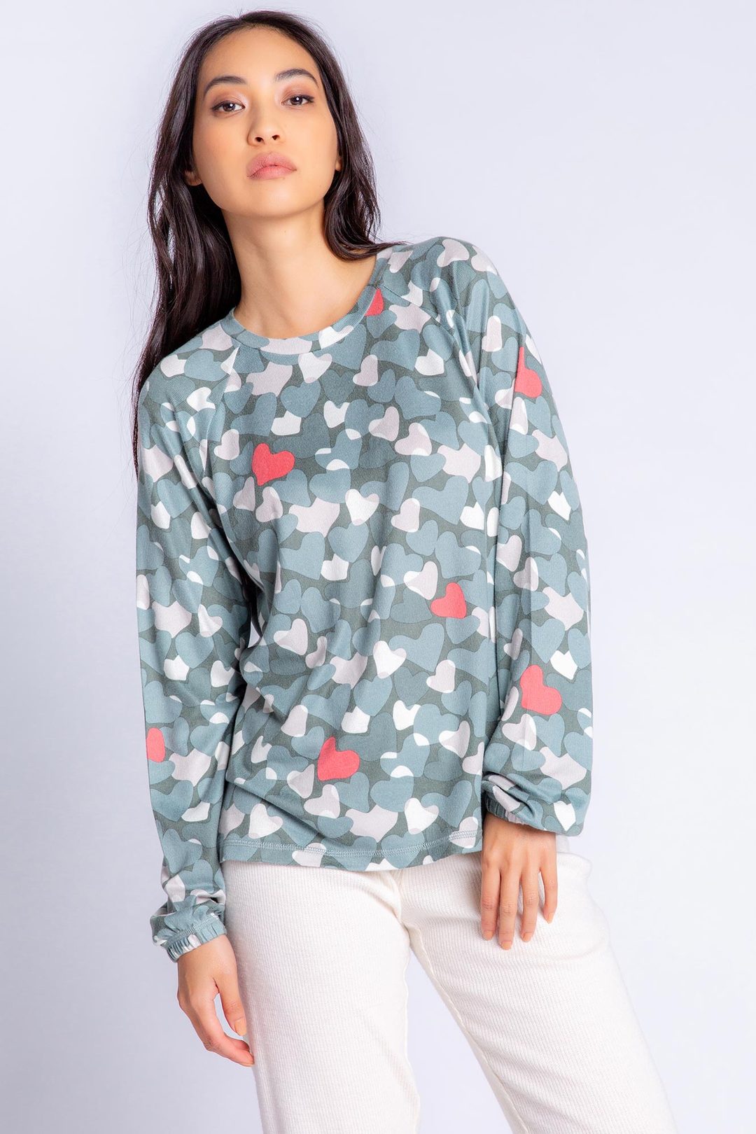 PJ Salvage Love In Camo Long Sleeve Top Color: Sage Size: XS at Petticoat Lane  Greenwich, CT