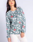 PJ Salvage Love In Camo Long Sleeve Top Color: Sage Size: XS at Petticoat Lane  Greenwich, CT