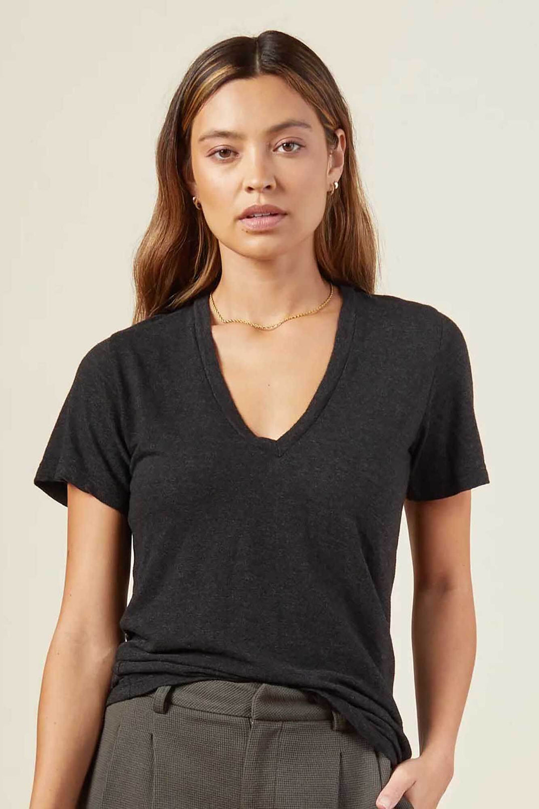 Textured Tri-Blend Fitted V Neck Tee